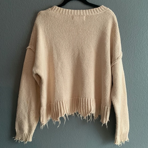 Wildfox Luna Sweater First Kiss Knit Natural Red Lips Distressed - Small - Picture 9 of 9